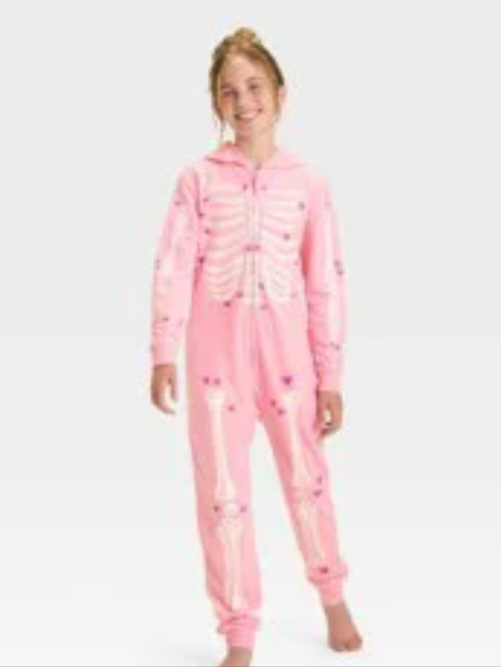 Cat & Jack Halloween Skeleton Union Suit Glow In The Dark - Pink Size Small 6/7